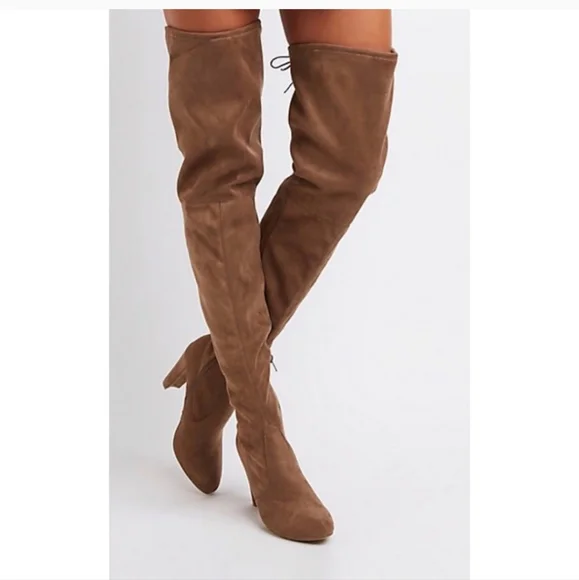 Charlotte Russe Amaya Thigh High Taupe Heeled Boots brand new in box Size 10 - Picture 1 of 2